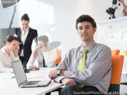 Image of group of young business people  on meeting at modern startup off