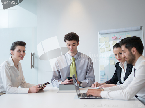 Image of group of young business people  on meeting at modern startup off