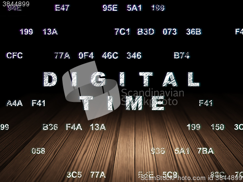 Image of Time concept: Digital Time in grunge dark room