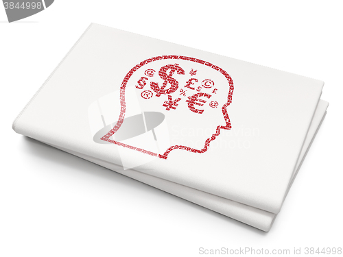 Image of Finance concept: Head With Finance Symbol on Blank Newspaper background