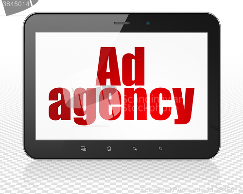 Image of Marketing concept: Tablet Pc Computer with Ad Agency on display