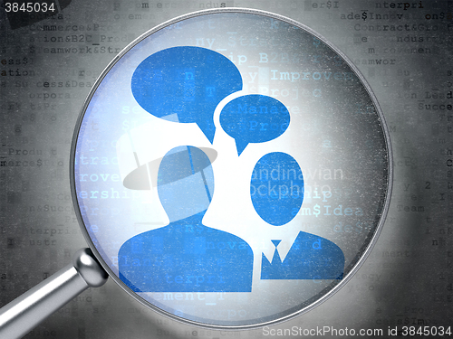 Image of Finance concept: Business Meeting with optical glass on digital background