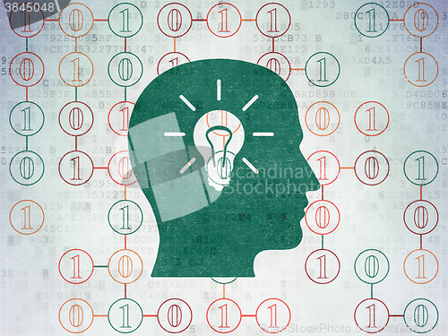 Image of Finance concept: Head With Light Bulb on Digital Paper background