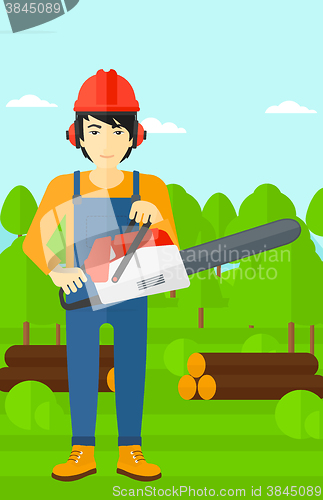 Image of Lumberjack with chainsaw.