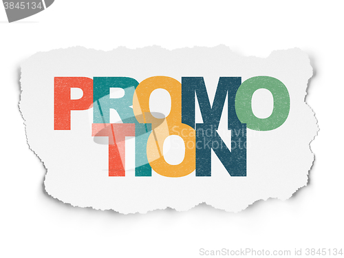 Image of Marketing concept: Promotion on Torn Paper background