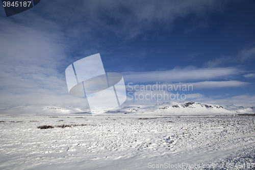 Image of Snowy mountain landscape, Iceland