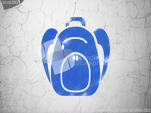 Image of Learning concept: Backpack on wall background