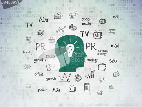 Image of Marketing concept: Head With Light Bulb on Digital Paper background
