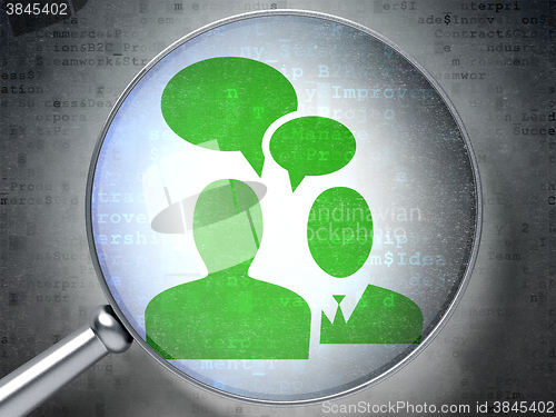 Image of Finance concept: Business Meeting with optical glass on digital background