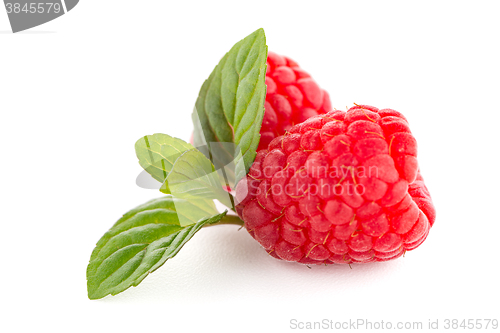 Image of Raspberries with leaves
