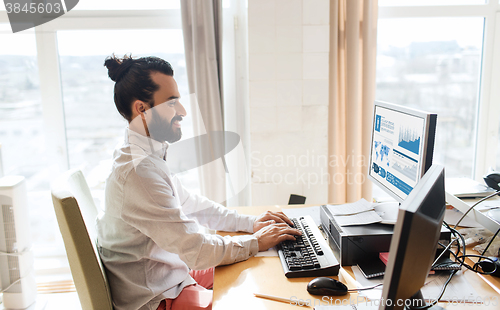 Image of happy creative male office worker with computer