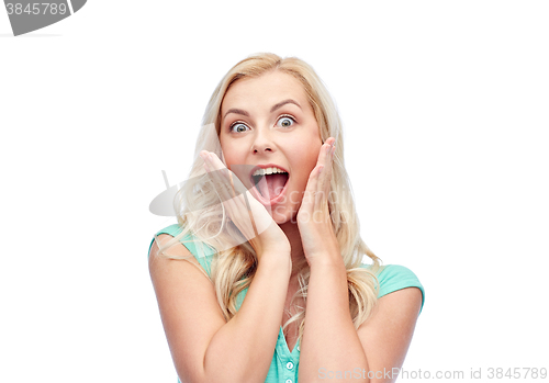 Image of surprised smiling young woman or teenage girl