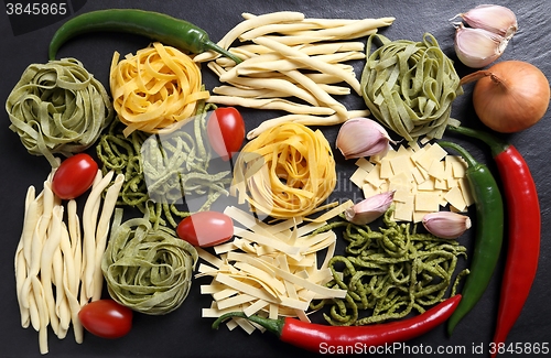 Image of Various types of pasta.