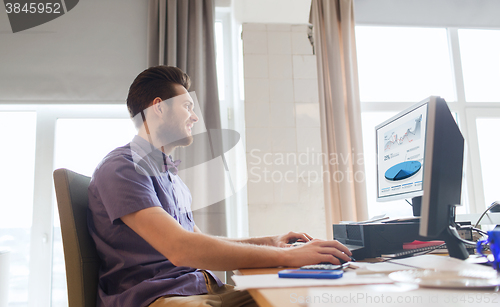 Image of happy creative male office worker with computer