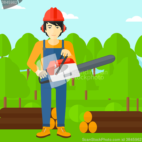 Image of Lumberjack with chainsaw.