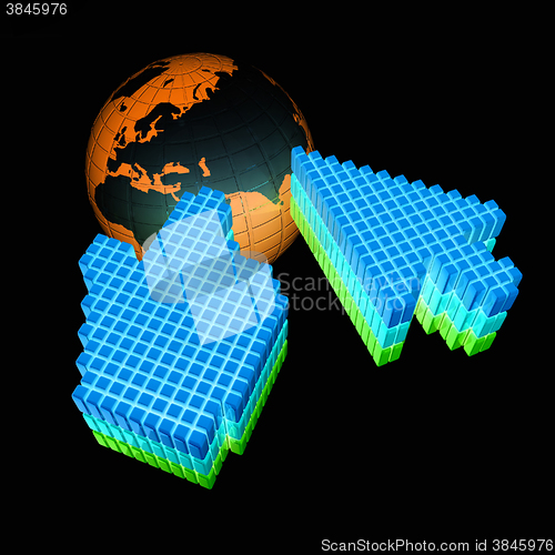 Image of Link selection computer mouse cursor and Earth - Glodal internet concept