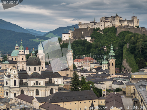 Image of The hill fort Hohensalzburg and the city
