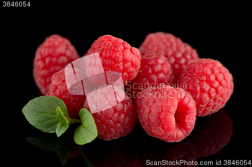 Image of Raspberries with leaves