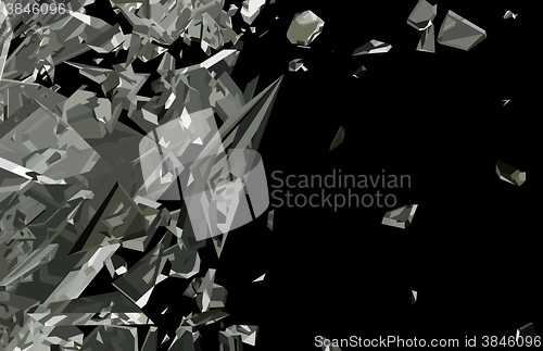 Image of Sharp Pieces of shattered glass isolated on black