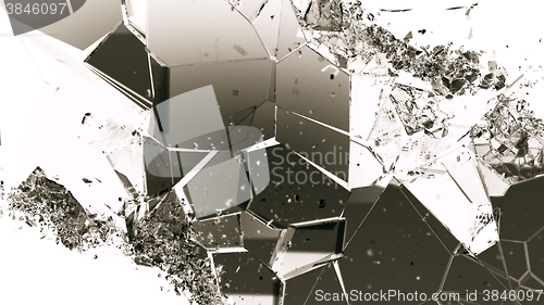 Image of Pieces of broken or cracked glass on white