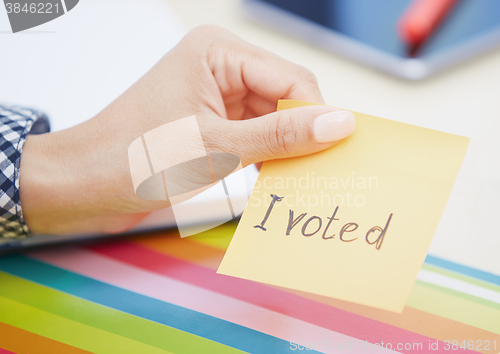 Image of I voted text on adhesive note