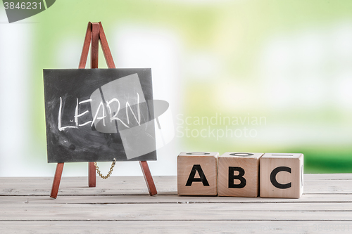 Image of Blackboard and cubes with alphabet