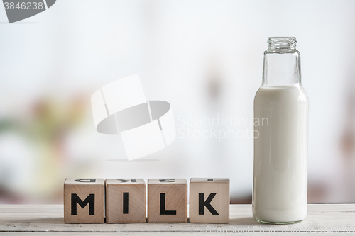 Image of Milk bottle and the word milk