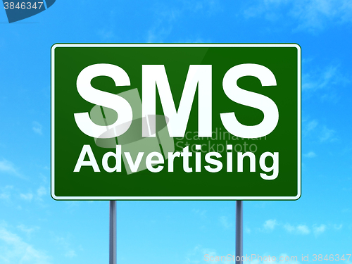 Image of Advertising concept: SMS Advertising on road sign background
