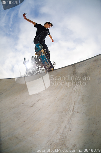 Image of Skateboarder doing a tail slide