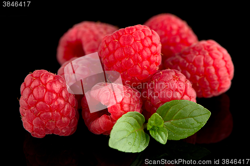 Image of Raspberries with leaves