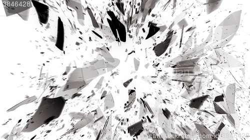 Image of Destructed or demolished glass on white with motion blur