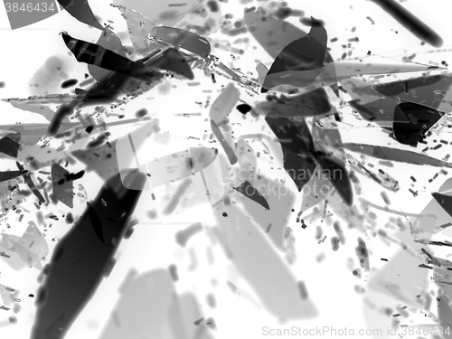 Image of Broken and destructed glass on white shallow DOF