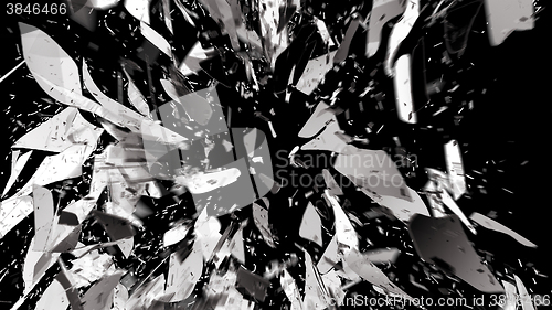Image of Destructed or Shattered glass on black with motion blur