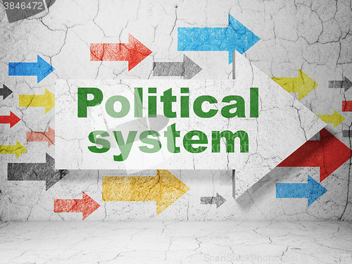 Image of Political concept: arrow with Political System on grunge wall background