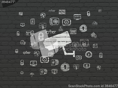 Image of Security concept: Cctv Camera on wall background