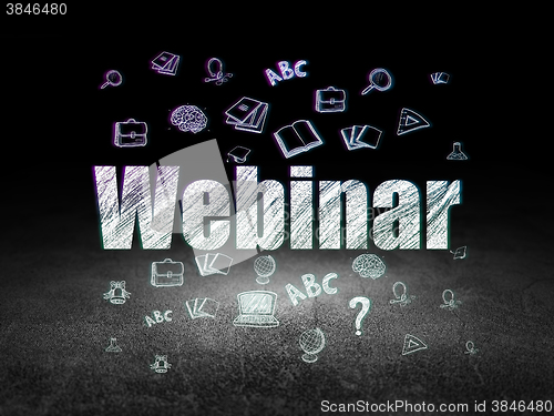 Image of Education concept: Webinar in grunge dark room