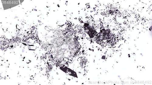 Image of Shattered and cracked glass on white background