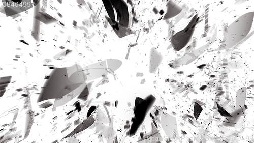 Image of Pieces of broken glass on white with motion blur