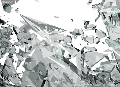 Image of Demolished glass with sharp pieces on white