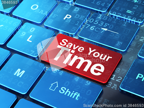 Image of Time concept: Save Your Time on computer keyboard background