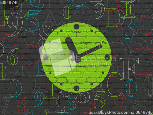 Image of Timeline concept: Clock on wall background