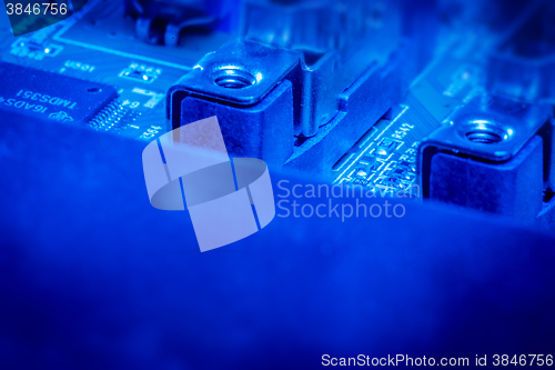 Image of Microcircuit board in blue color