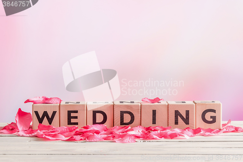 Image of Wedding sign with rose leaves