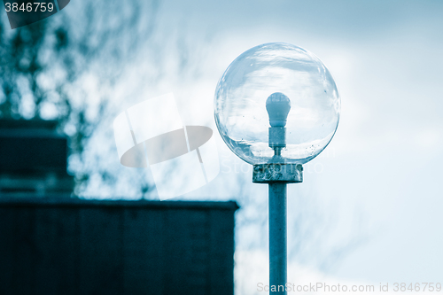 Image of Glass bowl lamp with blue tone