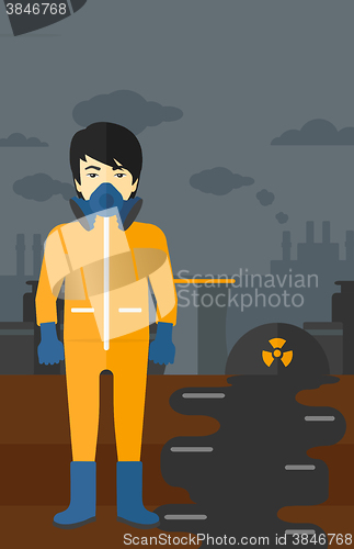 Image of Man in protective chemical suit.