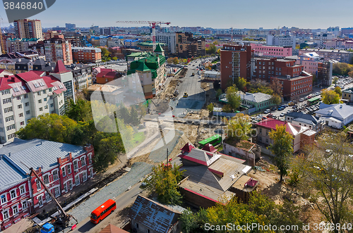 Image of Bird eye view on road construction. Tyumen. Russia