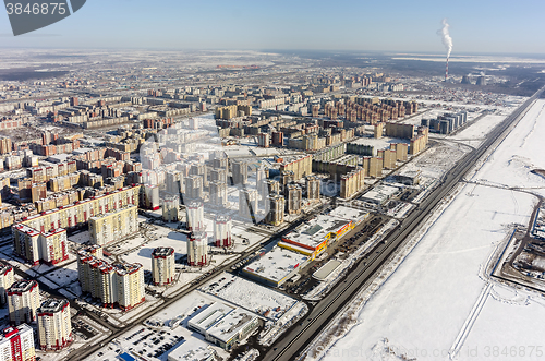 Image of Residential area over city plant background.Tyumen