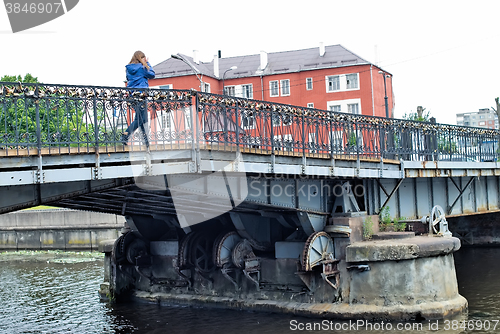 Image of Locks of love on Medovy Bridge. Kaliningrad.Russia