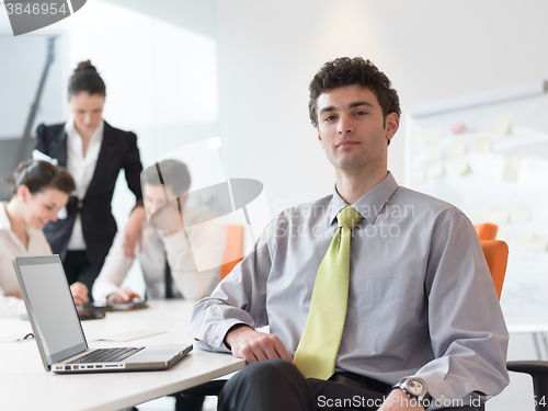 Image of group of young business people  on meeting at modern startup off