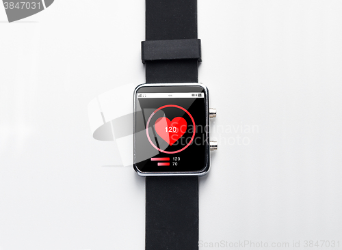 Image of close up of smart watch with heart-rate on screen